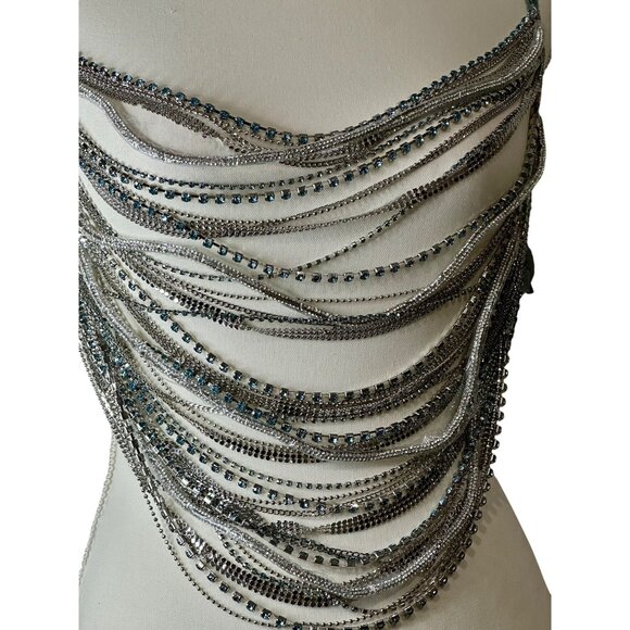 h:ours Milana Rhinestone Top in Multi Mint Medium New Womens Chain Rope Tank - Picture 6 of 11